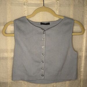 Brandy Melville Sweater Vest Women One Size Blue Cropped Button Front MH272S
